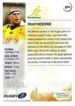 2003 Kryptyx The Defenders Australian Rugby Union #94 Rod Moore Back